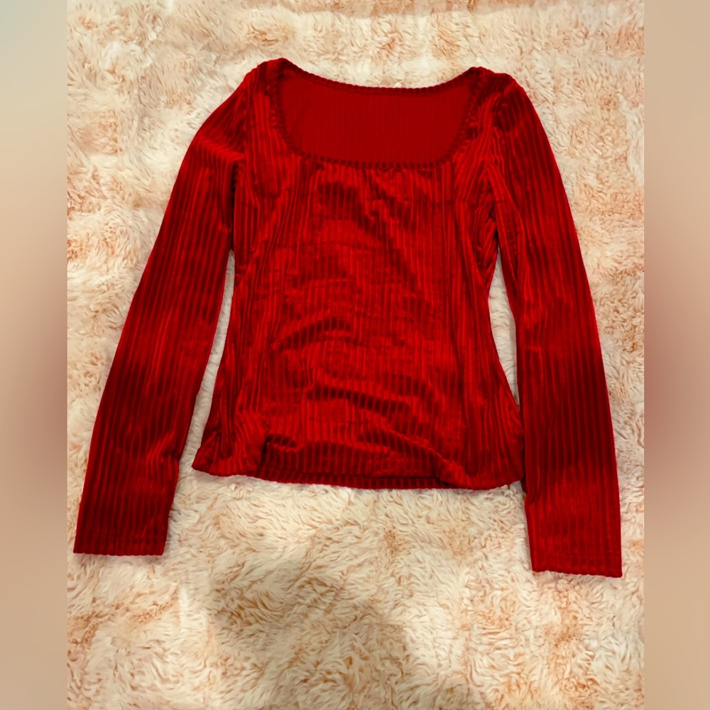 SHEIN Red Long Sleeve Striped Blouse Size Small (4)